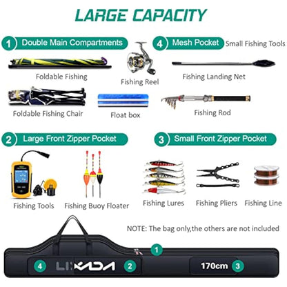 Lixada Portable Fishing Bag Folding Fishing Rod Reel Bag Outdoor Fishing Carrier Bag100cm/130cm/150cm