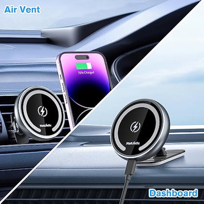 MAGJIEYX for Magsafe Car Mount Charger, 15W Magnetic Wireless Car Charger 360° Rotation Phone Holder Fast Charging for iPhone 16 15 14 13 12 MagSafe Case 2 in 1 Dashboard Air Vent Car Accessories