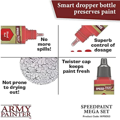 The Army Painter Speedpaint Mega Set, 24 Dropper Bottles of Non Toxic 18ml Acrylic Paints with Mixing Balls including 1 Monster Paint Brush, Speed Paint Set for Miniature Model Painting