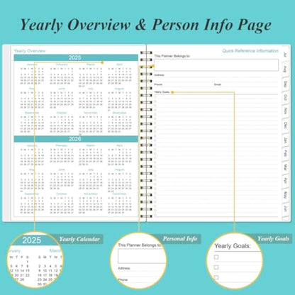 2025 Planner - January 2025 - December 2025, Weekly & Monthly Planner & Journal to Track Goals, 8.5" x 11", Blue Flower