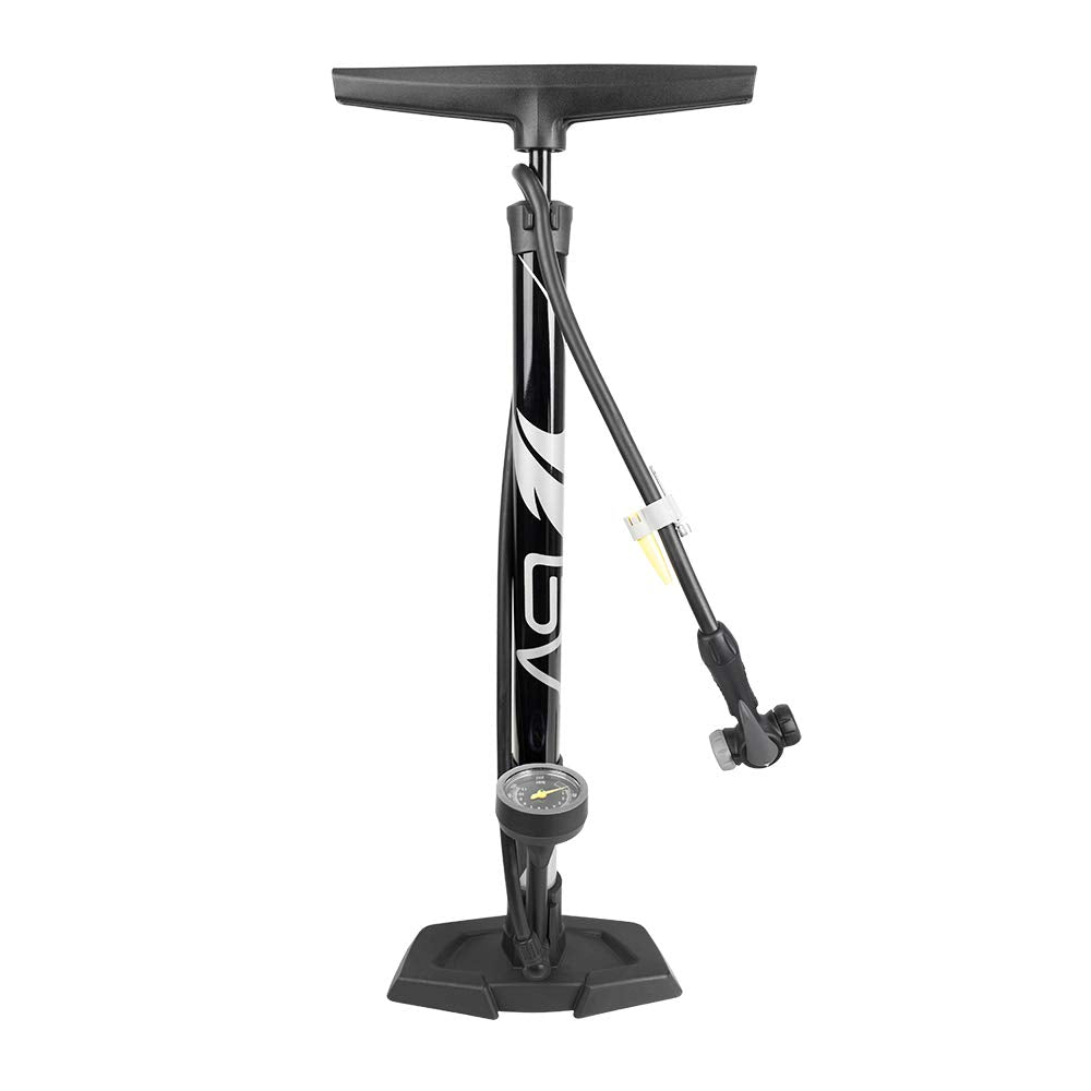 BV Bicycle Pump Durable Steel Bike Floor Pump 17/24 inch Smart Valve Head, 160 psi, Automatically Reversible Presta and Schrader (Black- Full Size)