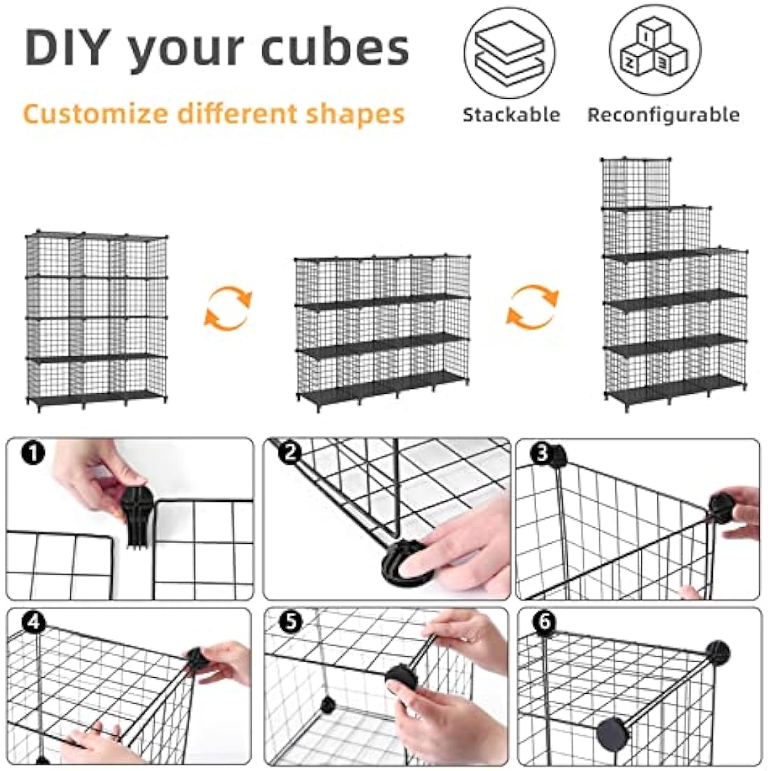 AWTATOS Cube Storage Unit, 12 Cube Wire Storage Shelves, Multifunctional DIY bookcases and Shelving Units Perfect for Office/Livingroom/kitchen/Bathroom, Black USCIH12BE