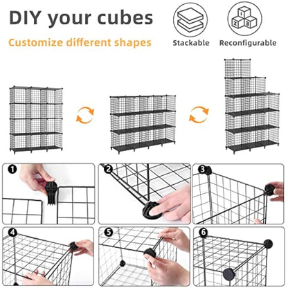 AWTATOS Cube Storage Unit, 12 Cube Wire Storage Shelves, Multifunctional DIY bookcases and Shelving Units Perfect for Office/Livingroom/kitchen/Bathroom, Black USCIH12BE