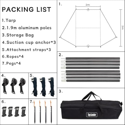 Car Awning Camping SUV Sun Shelter Waterproof Universal Tent Canopy Anti-UV for Van Campervan Caravan Truck Vehicle (Black)