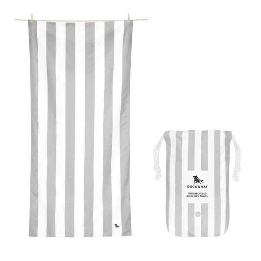 Dock & Bay Beach Towel - Quick Dry, Sand Free - Compact, Lightweight - 100% Recycled - Includes Bag - Cabana Light - Goa Grey - Large (160x90cm,