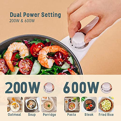 Vocha Electric Hot Pot, 1.5L Mini Portable Electric Pan Non-Stick, Multi-Cooker with Lid for Travel/Dormitory, Silicone Spatula Included (Pink)