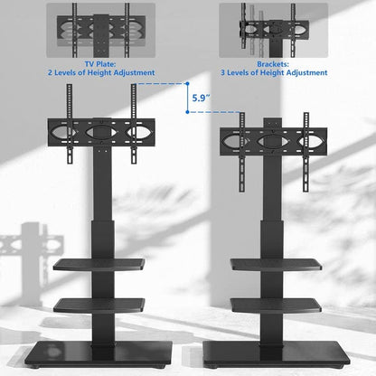 RFIVER Freestanding Swivel Floor TV Stand Tall TV Unit for 32 35 40 42 43 49 50 55 58 60 65 70 inch LCD/LED Flat Curved Screen Height Adjustable with 3-Tier Shelves Max VESA 400x400mm up to 50kgs
