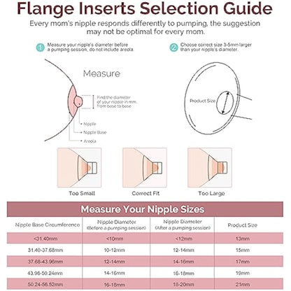 semai Flange Inserts 13/15/17/19/21mm Compatible with Medela/Momcozy S12 Pro/S9 Pro/S12/S9/Spectra/Elvie 24mm Breast Pump Flanges, Reduce 24mm Nipple Tunnel Down to Correct Size, 5PCS (NOT 5 Pairs)