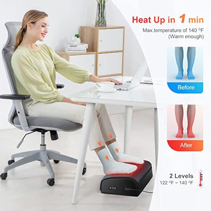 COMFIER Foot Rest with Heat Under Desk for Home Office Use, Foot Warmer, Adujtsable Ergonomic Foot Stand, Gaming Desk Footstool, Memonry Foam Support Cushion for Back, Gifts for Women Men