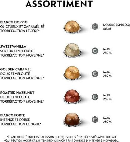 Nespresso Vertuo Barista Creations Assortment of 50 Capsules - 10x Vanilla Custard Pie, 10x Caramel Cookie, 10x Hazelino Muffin, 10x Bianco Leggero, 10x Bianco Forte