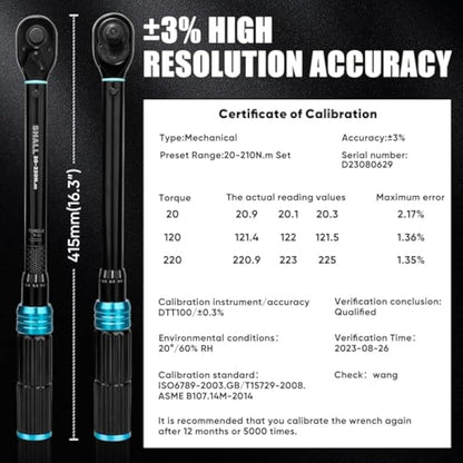 Shall 7-Piece 1/2" Torque Wrench Set, (20-220Nm) Dual Direction Adjustable 72 Tooth for Suitable for car and Motorcycle Maintenance,with Extension Pole and Storage Box