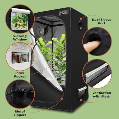 Premium Grow Tent - 1680D fabric, Diamond reflective interior, Strongest zips, Ultra-tight and high grow tent, EZ-View window, Grow Box 6 sizes (60x60x160cm)