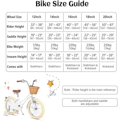 Glerc Little Molly 18 Inch Kids Retro Girls Bike for 2-13 Year Old with Wicker Basket & Stabilisers/Kickstand, Multiple Colors