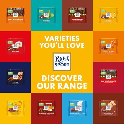 Ritter Sport Rum Raisins and Hazelnuts Chocolate Bar, 100g, Case of 12, Chocolate Sharing Bar