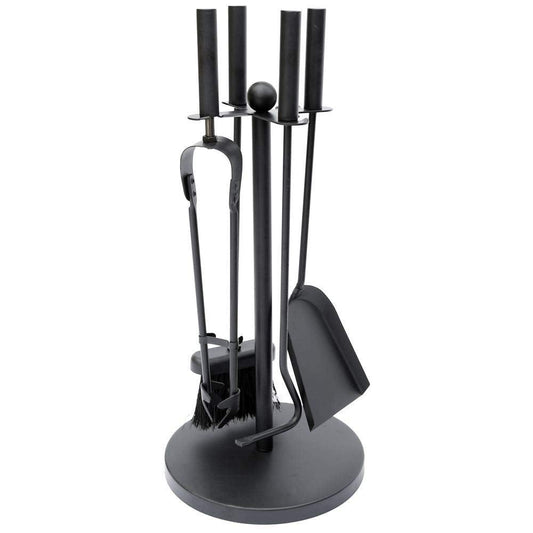 Fire Vida 5 Piece Warwick Fireplace Companion Set ? Black Cast Iron Fireside Tool Kit with Stand ? Includes Poker, Tongs, Shovel & Brush ? Ideal for