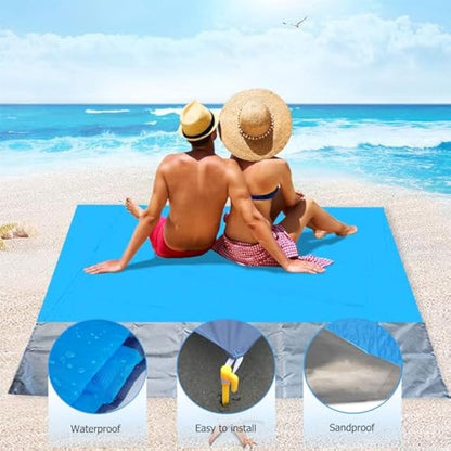 ZFYQ Beach Blanket, 200 x 210 cm Picnic Blanket with 4 Fixed Stake for Beach Camping Picnic and Other Outdoor Activity