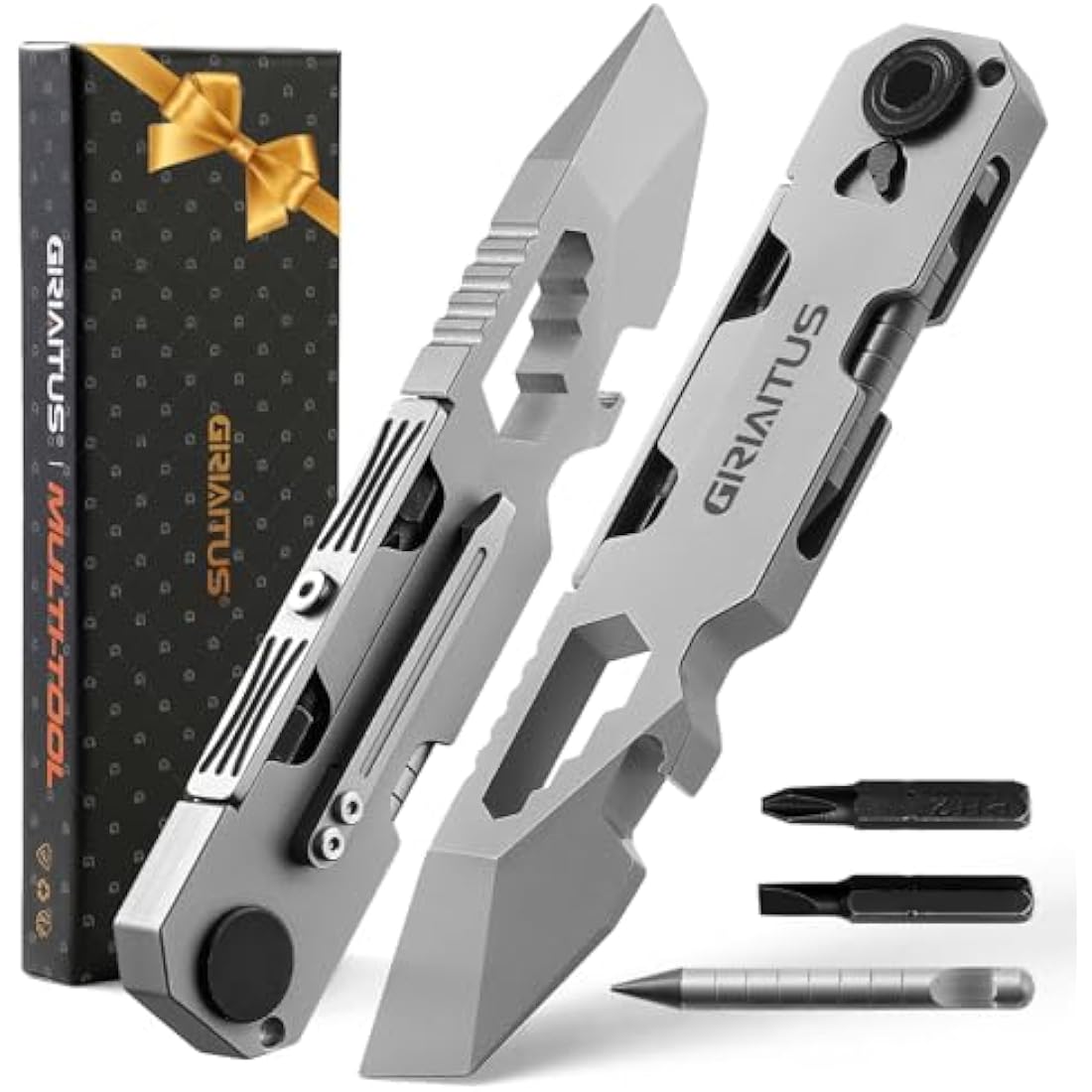 Gifts for Men Camping Essentials 10IN1 Multi Tool EDC Pry Bar Camping Accessories with Bi-Directional Ratchet Screwdriver Everlasting Pen Wrenches Crowbar Bottle Openers Christmas Gifts