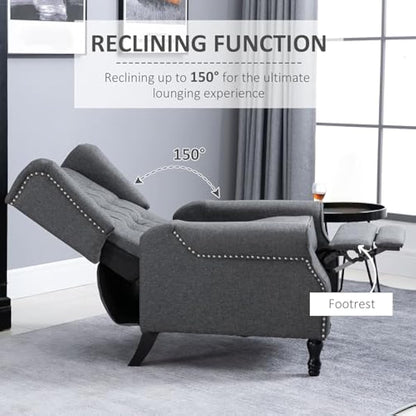 HOMCOM Recliner Armchair, Vintage Reclining Chair with Nail Head Trim, Wingback Chair with Button Tufted Back and Footrest, for Living Room, Light Grey
