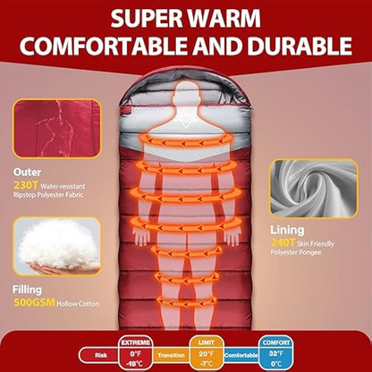 ETGLCOZY Sleeping Bags for Adults Kids, Ultralight Compact w/Compression Sack for Warm & Cold Weather Camping Essentials for Backpacking Hiking Travel Indoor - Unisex Boy Girl Man Woman