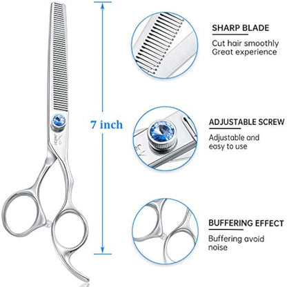 JASON 7" 50 Teeth Thinning Dog Grooming Scissor Ergonomic Pet Grooming Thinning Shears Blender Dog Cat Trimming Texturizing Kit 30% Thinning Rate