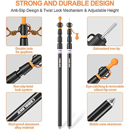 CAMULAND Tent Poles, Heavy Duty Tarp Poles Canopy Poles Aluminum Tent Poles with Non-Slip Cone Bottom, Adjustable Telescoping Tarp Poles