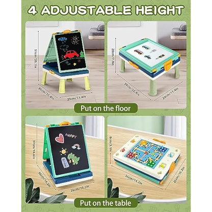 Elovien Easel Kids,Tabletop Easel for Toddler, Foldable 4 in 1 Double Sided Kids Art Easel with Chalkboard & Magnetic Whiteboard,Portable Desktop Drawing Board - Gift for Boys and Girls (Green)