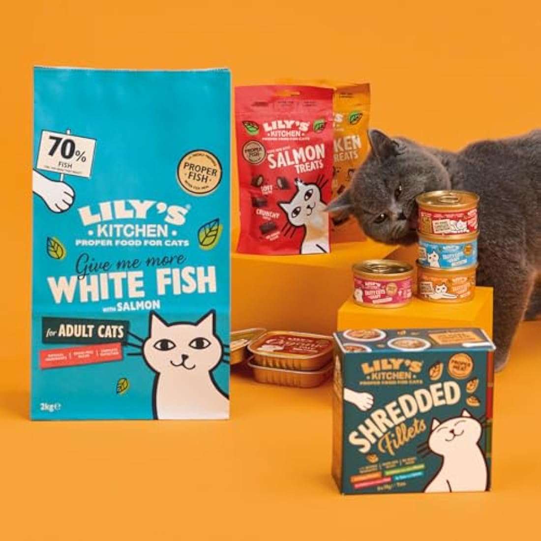 Lily's Kitchen Shredded Fillets with Tuna and Salmon - Grain Free Adult Wet Cat Food (24 Tins x 70 g)