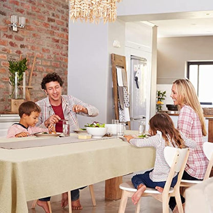 Deconovo Faux Linen Tablecloth Water Resistant Tablecloths Rectangular Wipeable Tablecloth for Children Beige 150x240cm(59x95in)