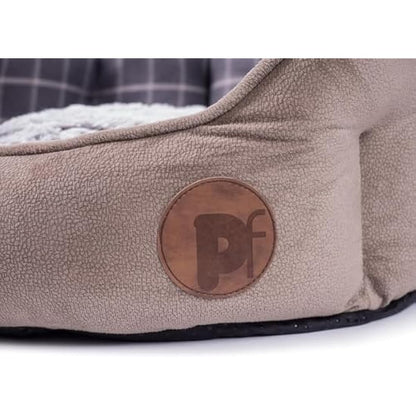 Petface Bamboo Oval Dog Bed, Medium, Grey Check