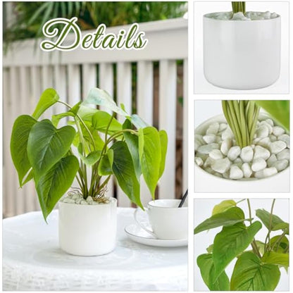 Mkono Fake Plants in Ceramic Pot, 11" Potted Artificial Plants for Home Decor Indoor Faux Green Leaf Plant with Modern White Planter for Desk Shelf Office Room Decoration (Pothos)