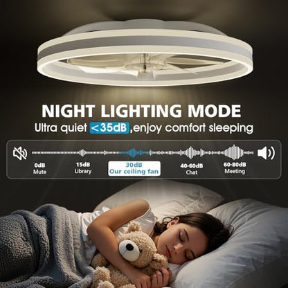NIORSUN Ceiling Fans with Lights and Remote, 60cm Modern Smart LED Ceiling Fan Light, 6 Speeds and 3000K-6500K Dimmable Quiet Fan Lights Ceiling for Bedroom Living Room Dining Room (White)