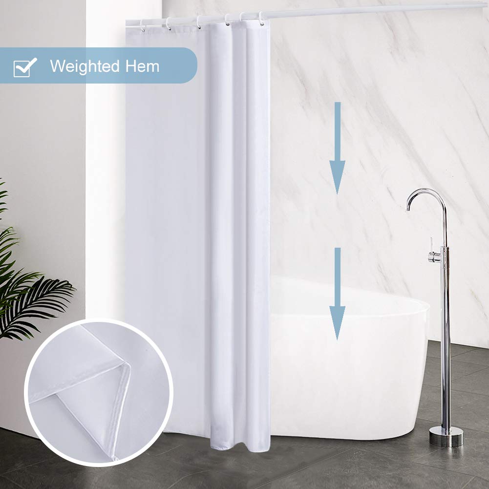 Furlinic Shower Curtain White Weighted Hem for Bathroom Wet Room 85×180cm