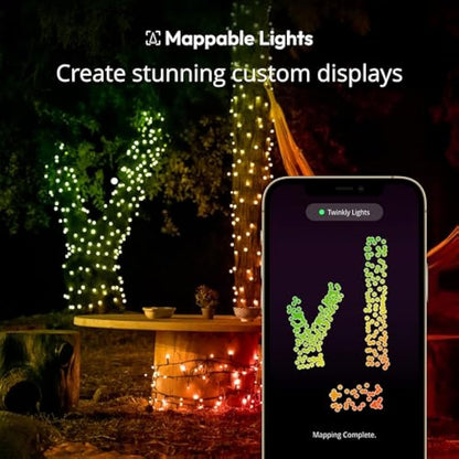 Twinkly Strings 600 LED RGB, LED Light String for in- and Outdoor, Christmas Lights, Smart LED Lights, Mappable LEDs, Compatible with Alexa and Google Home, IP44, Controlled by App, Black Wire, 48m