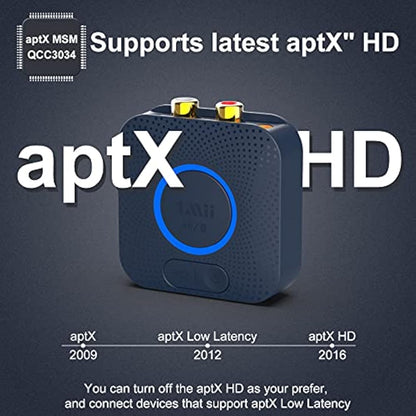 1Mii B06HD Bluetooth 5.1 Receiver for HiFi, aptX HD & Low Latency Bluetooth Audio Adapter with 3D Surround, RCA and 3.5mm Jack Audio Receiver for Music Streaming Sound System, 15Hrs Battery Life