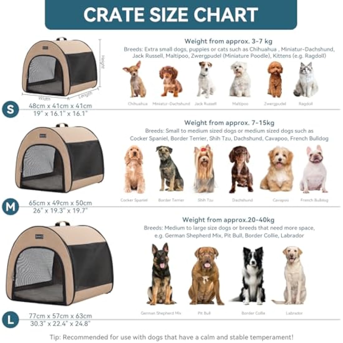 PETSFIT Soft Dog Crate, Cat Travel Carrier- 26.5 Inch Lightweight, Roomy, Easy to Set Up, Portable Pop Up Carrier with Thick Mat, Large Cat Carrier for 2 Cats，Sturdy Soft Sided Dog Crate, Khaki