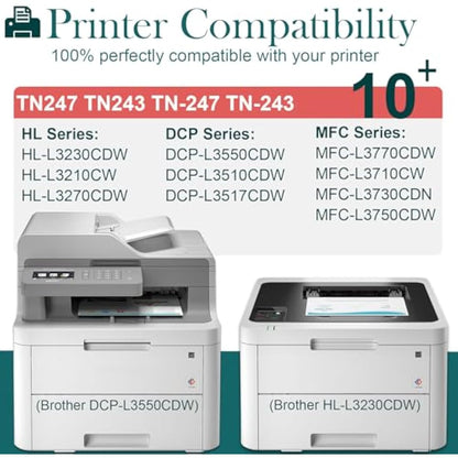 HenceBuy TN-243CMYK Toner Cartridge Multipack Compatible for Brother TN243CMYK TN247 TN243 for DCP-L3550CDW HL-L3210CW HL-L3230CDW MFC-L3710CW MFC-L3750CDW Cyan Magenta Yellow Black (5-Pack)