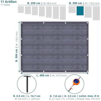 valuents Awning Carpet – Blue/Grey – Various Sizes – Camping Rug Outdoor – Tent Carpet Caravan / Motorhome with Carry Bag + Plus: Washing Line & 8 T-Pegs