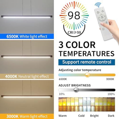 Mikeru Walnut Pendant Light, 100cm Dimmable Hanging Ceiling Lighting 10% to 100% Remote Control Wood Chandelier 3000K/4500K/6500K Modern Kitchen Island Lights for Living Room, Conference Room