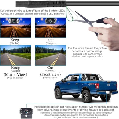 Reversing Camera Ease Setup Plug-Play - Color Clear Image Night Vision DIY Guide Lines HD 1080P No-Delay Rear View Camera with Monitor Waterproof LED with On/Off Switch for Car/SUV/Truck Tomoia T1