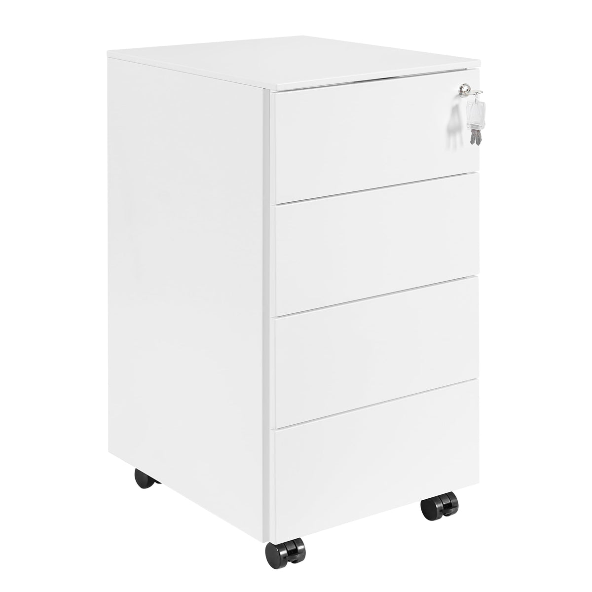 LVSTEEL 4-Drawer Mobile Filing Cabinet with Lock, Steel Office File Cabinet on Wheels, Under Desk Metal Cabinet, Fully Assembled, White, 37x44x69.5cm