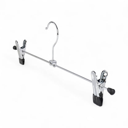 10x Metal Trouser & Skirt Clip Hanger – 40cm Chrome Clothes Hanger with Adjustable Rubber-Dipped Clips – Anti-Rust, Swivel Hook – For Pants, Sheets