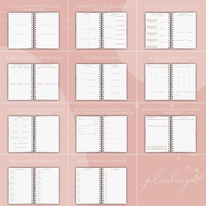 PLANBERRY Weekly Planner – Elegant Life & Budget Planner to Hit Your Goals & Live Happier – Organizer & Productivity Journal – 17.5 x 21.5cm Hardcover, Undated + Stickers (Rose Gold)