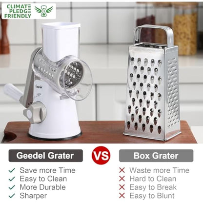 Rotary Cheese Grater, Vegetable Slicer with Three Drum Blades, Grater for Kitchen Faster and Easy Cutting, Rotary Drum Grater Ideal for Cheese, Cucumber, Carrot. etc.