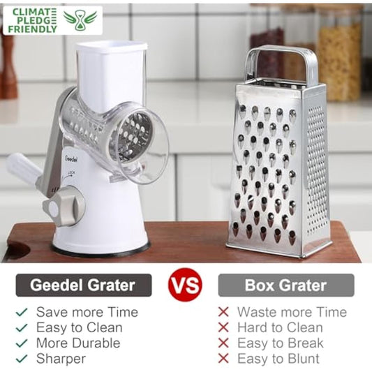 Rotary Cheese Grater, Vegetable Slicer with Three Drum Blades, Grater for Kitchen Faster and Easy Cutting, Rotary Drum Grater Ideal for Cheese, Cucumber, Carrot. etc.