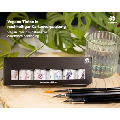 Horizon Octopus Write & Draw Ink Set - Waterproof Calligraphy & Drawing Ink for Fountain Pen, 6 x 10 ml