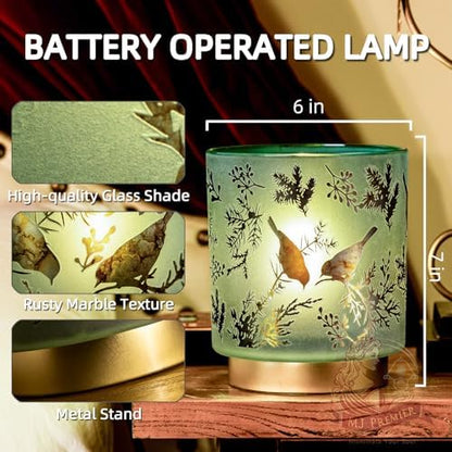 MJ PREMIER Battery Operated Table Lamps, Battery Lamps Indoor Glass Shade, Cordless LED Lamps with Timer, Gold-Tone Metal Base, Teal Lamps for Living Room/Bedroom/Home Decor