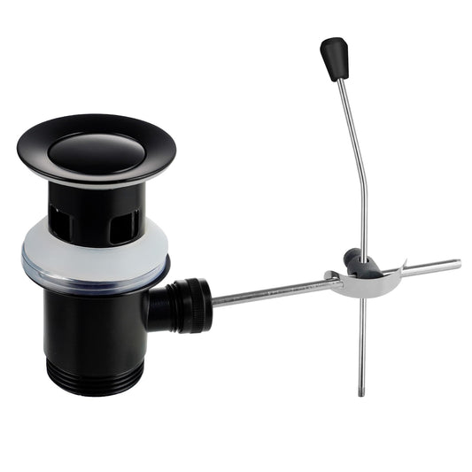 Hibbent Basin Sink Pop-Up Waste Plug Push Pull Rod Lever Kit, 1 1/4" Connection Pop Up Basin Waste Sink Plug, Allows Water to Drain Away, Matte Black