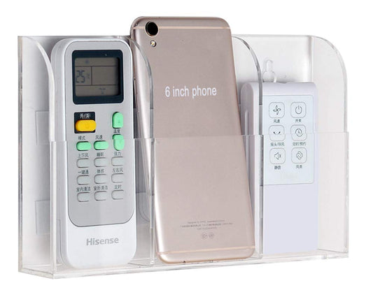 Large Size Remote Control Holder Wall Mount Mounted Acrylic, Suitable for Apples TV Cable Remote Transparent -3 slots/ the middle is 8 cm