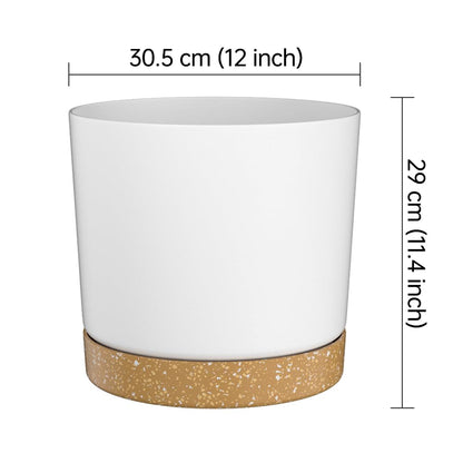 ZMTECH 30.5cm Plant Pots, Modern Planters with Drainage Holes and Detachable Saucer, Plastic Flower Pots for Plants for House Garden Windowsill (Set