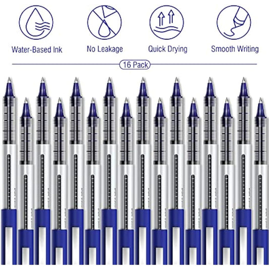 AKARUED Rollerball Pens 16 Pack Blue Gel Pens, 0.5mm Liquid Ink Rollerball Pen, Quick-Drying Ballpoint Pens Writing Pens for Bullet Journal, Notebook. School & Office Accessories for Students Adults